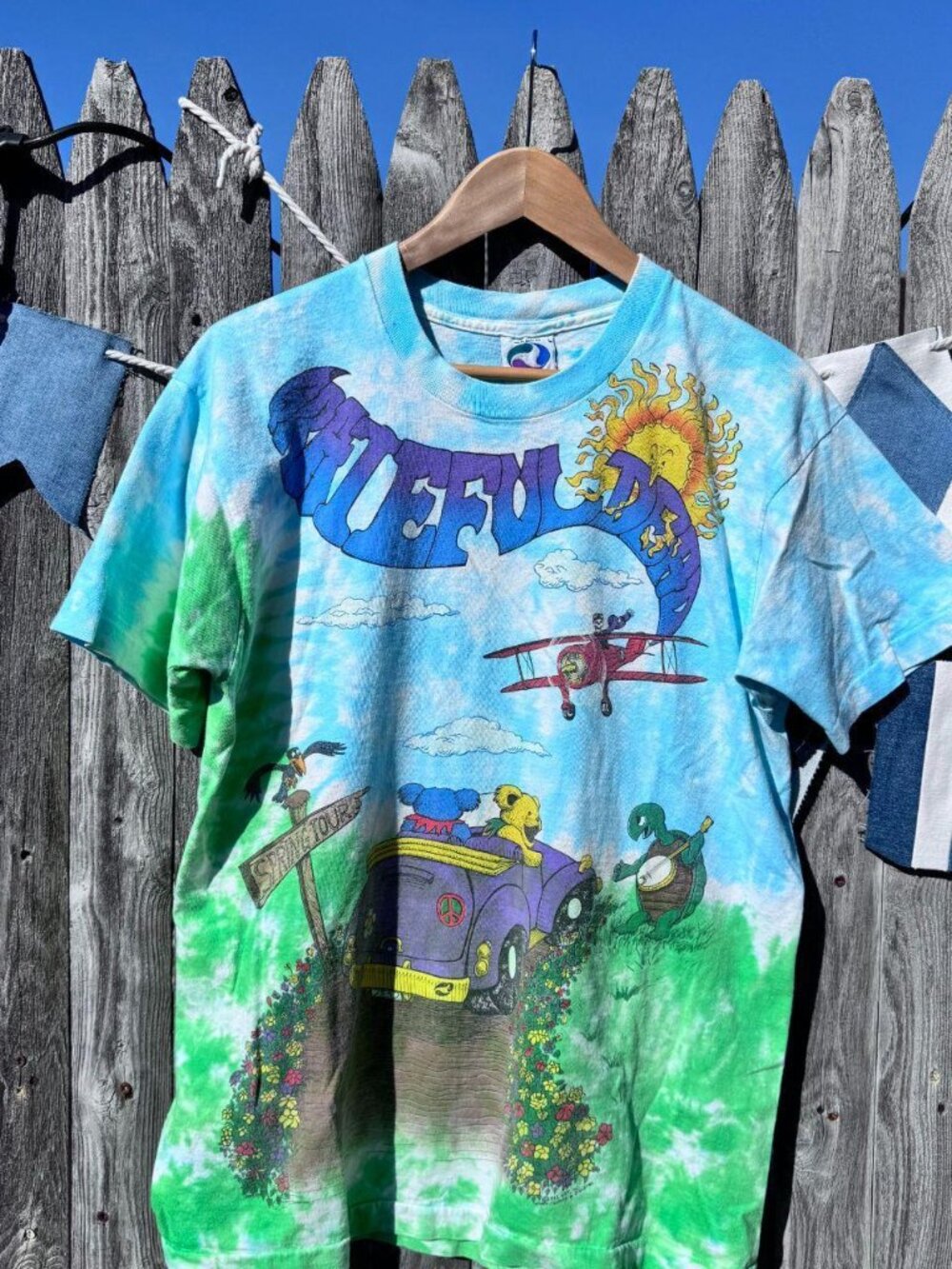 Vintage 92' Grateful Dead Spring Tour Tee Liquid Blue All Over Print Tie Dye L